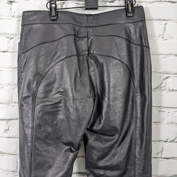 Vintage Black leather flared leg pants cuir Dimitri size 12 - Picture 7 of 9